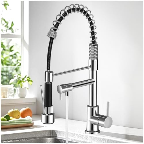 Discoball Spring Kitchen Tap, Pull-Out 360° Dual Spray, Brushed Steel | Single-hole high-arc mount, magnetic dock spray head, 2 modes, dual spring arm, stainless steel