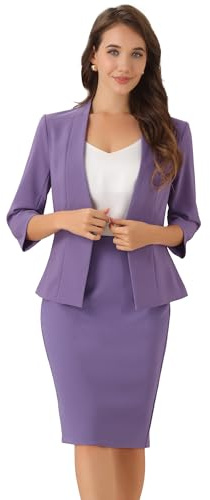 Allegra K Kostymset för kvinnor, affärskjol 2 delar, kavaj, v-ringad, kontor, pennkjol, lila, XL