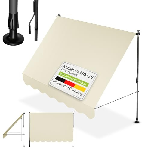 Juskys® Klemmmarkise Kapstadt 250x120 cm - Höhenverstellbar & UV-beständig - Balkon & Terrasse - Wetterfest & Sichtschutz - Terrassenüberdachung Beige