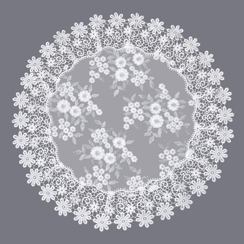 URROMA runde Spitzendeckchen,60x60 cm weiß Rustikal mit Spitzendeckchen | Polyester,neutrale Deckchen Blumen Tischdecke für Möbel,Esszimmer,Küche,Hochzeit,Couchtisch festliche Anlässe