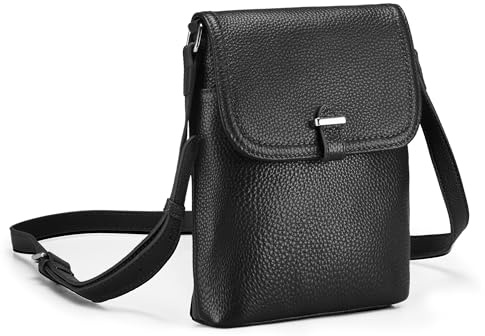 befen Echtleder Handytasche zum Umhängen Damen RFID-Blockierung Handy Umhängetasche Damen Klein Leder Handtasche mit Geldbörse zum Umhängen, Crossbody Bag mit Verstellbar Schultergurt, Schwarz