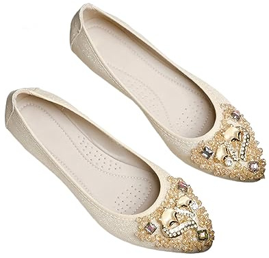 cfpqv Women's Elegant Ballerinas Flat Dress Shoes Party Wedding Shoes Ballerina Shoes Bridal Shoes Slip On Shoes Spring Summer Shoes Walking Flats Pumps Casual Shoes, gold, 10.5
