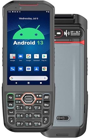 RUGLINE Android 13 PDA, escáner de código de barras de 6 GB + 64 GB con teclado, equipado con escáner de código QR 1D 2D, compatible con intercambio en caliente, BT, WiFi, 4G LTE, NFC, recopilador de