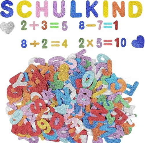 FangBoJie 128 Stück Moosgummi Buchstabe Selbstklebend, Glitzerbuchstaben für Schultüte, Schaumstoffbuchstaben Aufkleber, Schaumstoffzahlen Deko, Schulkind Schulanfang Einschulung