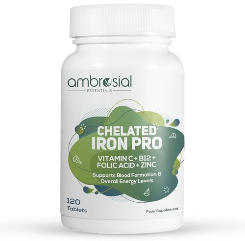 Ambrosial Eisentabletten 29mg hochdosiert, Eisenbisglycinat vegan, 120 Stk | vegan