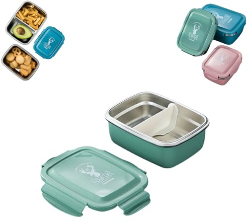 Genérico Loncheras de acero inoxidable con compartimentos, cajas de desayuno de metal para adultos,Fiambreras (verde, 350ML)