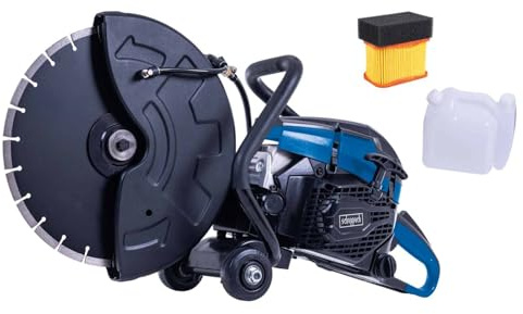 Scheppach Benzin Trennschleifer PTS400 Betonsäge inkl. Ersatzfilter | 2900W Leistung | Ø350mm Trennschreibe | 120mm Schnitttiefe | 2 Takt Motor mit 3,95PS / 65cm³ | EasyStart & Gartenschlauchkupplung
