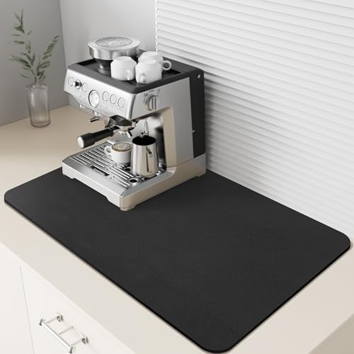 Dolic Coffee Mat Rubber Backed Coffee Machine Mat , Absorbent Dish Drying Mat for Kitchen Counter - Bar Mats for Countertops Accessories Fit Under Coffee Maker Espresso Machine (Black, 30 x 40 cm)