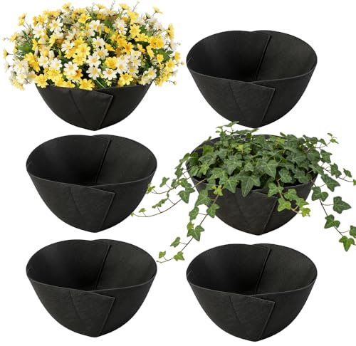 Wxeadu 6PCS Hanging Basket Liners 16 Inch Round, Fabric Planter Liner, Black Plant Liner, Flower Basket Liners for Hanging Wall Basket Planter Garden Flowers Vegetables Felt Liner Replacement