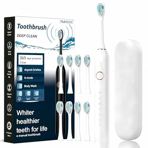 7MAGIC Sonic Electric Toothbrush for Adults, Rechargeable Power Toothbrush with 8 Brush Heads & Travel Case, 6 Modes, 40000 VPM Motor, 2 Minute Smart Timer, IPX7 Waterproof, Fast Charge for 60 Days Us
