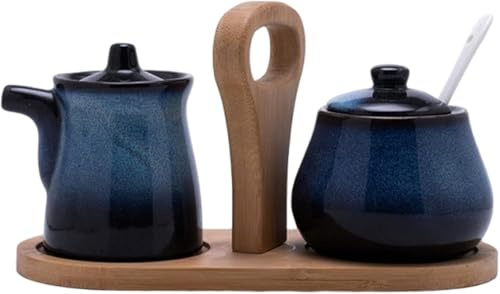 Zucker- und Milchkännchen-Set mit Tablett, Vintage-Kännchen aus Keramik, Krug und Zuckerdose mit Deckel und Löffel für Kaffeebar und Set für Kaffeebar, praktischer Griff