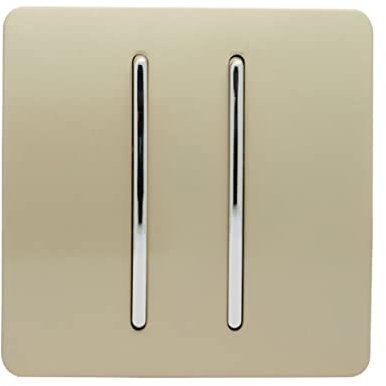 Trendi 2 Gang 2 Way 240V Screwless Raised Front Plate Plastic Artistic Modern Glossy 10 Amp Chrome Rocker Single Electrical Wall Light Switch Champagne Gold - ART-SS4GO