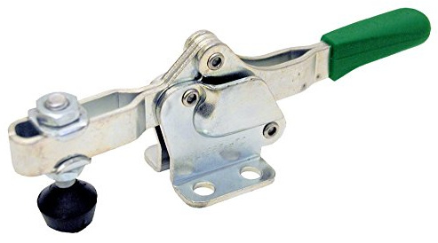 Horizontal-Handle Toggle Clamp: Open Arm, Flanged Base