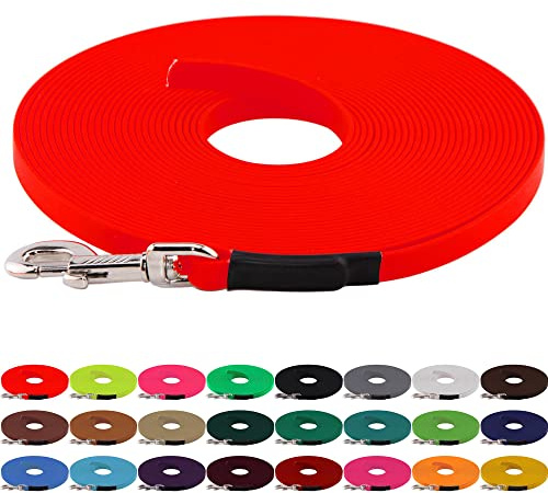 LENNIE BioThane Schleppleine, 13mm, Hunde 15-25kg, 20m lang, ohne Handschlaufe, Neon-Orange, genäht