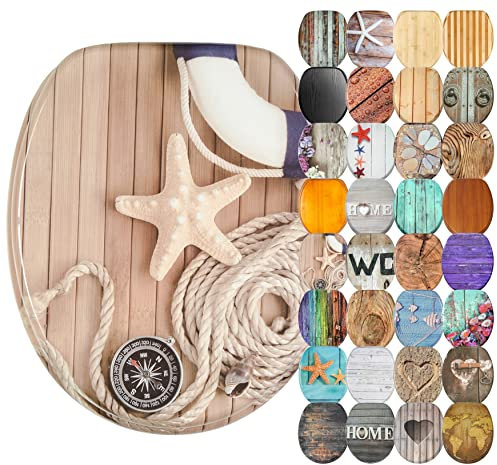 Sanilo WC Sitz mit Absenkautomatik, viele schöne Holz Toilettendeckel zur Auswahl, hochwertige und stabile Qualität (Maritim)