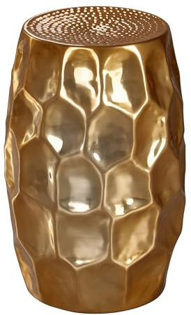 FineBuy Beistelltisch Rund 30x30x47 cm Metall Gold, Dekotisch klein | orientalischer Ablagetisch in Hammerschlag-Optik, handgefertigtes Unikat, als Blumenhocker und Nachttisch nutzbar