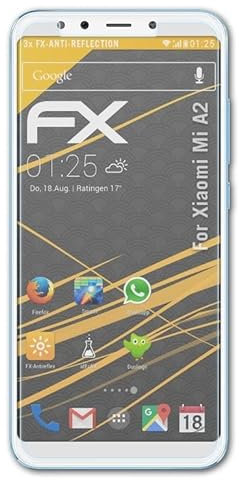 atFoliX Película Protectora compatible con Xiaomi Mi A2 Lámina Protectora de Pantalla, antirreflejos y amortiguadores FX Protector Película (3X)