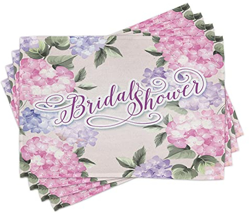 ABAKUHAUS Douche Nuptiale Lot de Sets de Table en 4 pièces, Bride Hortensias, Tissu Lavable pour Salle à Manger et Cuisine, 30 cm x 45 cm, Pourpre et Rose pâle
