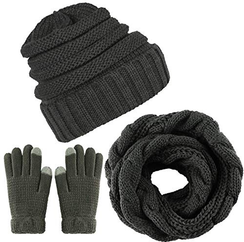 CheChury Winter Schal Strickmütze Kombiset Strickset Beanie Handschuhe Damen Schal Mütze Handschuhe Set Gestrickt Geschenkset Touchscreen-Handschuhe