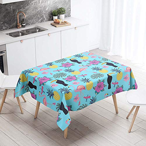 Enhome Rechteck Tischdecke Abwaschbar, wasserdicht Tischdecke Rechteckig Fleckschutz Pflegeleicht für Desktop Dekorative Tuch Hotel Bankett Party Garten (Blumen Flamingo,140x260cm)