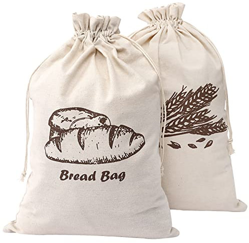 Augshy Leinen Brotbeutel, 4 Stück Brotsack Mit Kordelzug 44 x 29 cm, Aufbewahrung Frischhalten Brottasche Wiederverwendbar für Brot Obst Gemüse