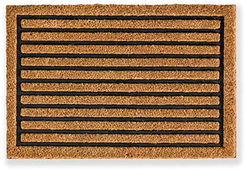 Carpido Fußmatte Kokos Streifen Design – Sauberlauf 40x60 cm – Türmatte Innen Bereich – antibakterielle Eingangsmatte – Kokosmatte mit Gummi – handgefertigt
