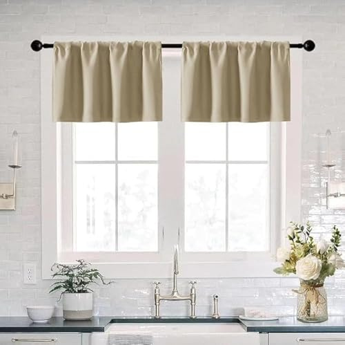 XTMYI Kleine Vorhänge für Kellerfenster, Verdunkelung, Volants für Wohnzimmer, 2 Stück, Naturbeige