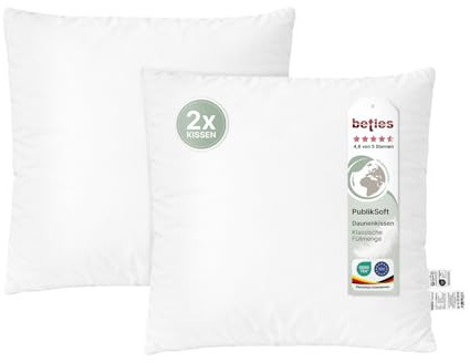 beties - PublikSoft - 2er Set Daunen Füllkissen 60x60 cm – 700 g halbweiße 70% Daunen 30% Federn – waschbares Baumwoll Inlett – Sofa-, Rücken- & Couchkissen – extra weich & voluminös