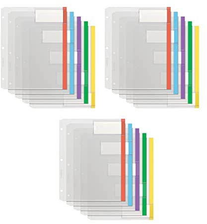 Oxford 89651 Trennblätter aus Kunststoff, volle Tasche, oben und seitlich, integrierte extra große Register, verschiedene Farben, 5 Register, 3 Sets