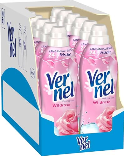 Vernel Wildrose Weichspüler (12x34 Waschladungen), Wäscheduft für 24 Stunden & 7 Tage langanhaltende Frische mit einzigartiger Duft-Technologie, recycelbare Flasche