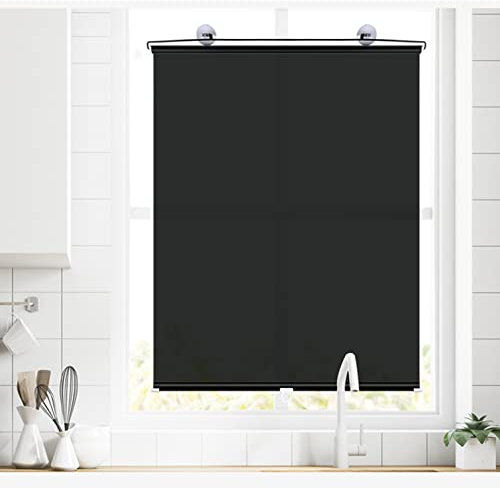 Tragbares Verdunkelungsrollo Fensterrollo mit Saugnäpfe,Dachfensterrollo Thermo Rollos Sonnenschutz,Sichtschutz,Hitzeschutzrollo für Schlafzimmer,Dachfenster,Büro,Auto,Schwarz (W68xL125cm (27x49in))