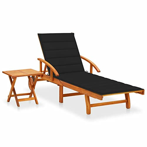 Mogou Sonnenliege mit Tisch und Auflage, Gartenliege, Liegestuhl, Sonneninsel Outdoor, Sonnenstuhl, Gartenmöbel, Bäderliege, Relaxliege,Akazie Massivholz