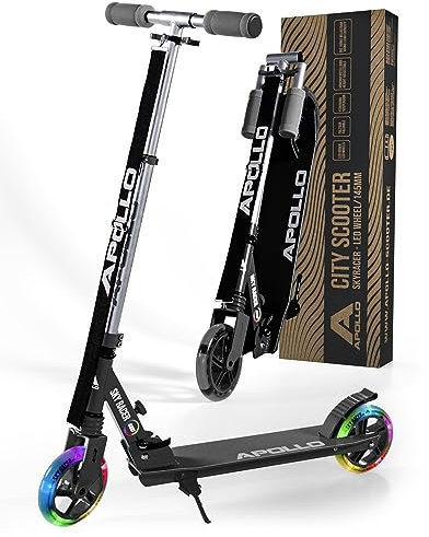 Apollo Skyracer City Roller mit LED Leuchträdern, Roller für Kinder ab 6 Jahre, City-Scooter mit Federung, Tretroller für Kinder und Teens, klappbar und höhenverstellbar
