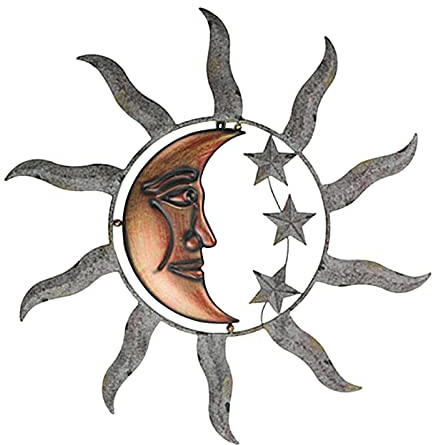 Luckxing Metall Sonne Wanddeko für Garten | Mond und Stern Glas Hängende Wanddekoration, Symbolisiert Glück und Fülle für Heimdekoration, Küche oder Überall