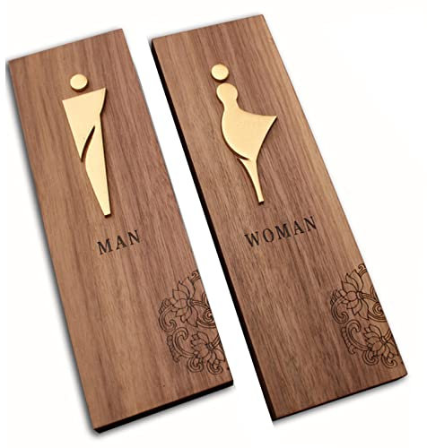 Toilettenschild, Herren- und Damen-Badezimmerschild, Retro-Badezimmer-Türschild aus Holz, Acryl-Symbole, einfach zu montieren (A)