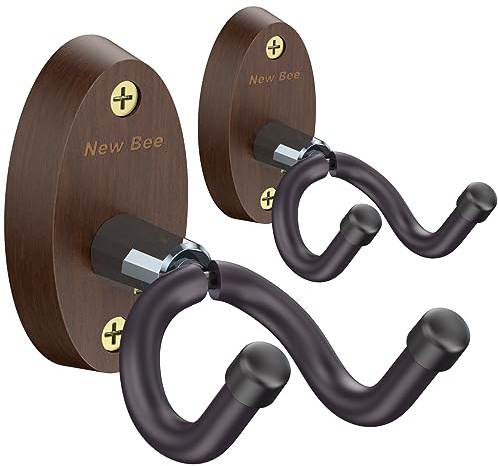 New Bee Guitar Wall Mount Hanger, Guitar Hanger Wall Hook Holder Stand Bracket with Screws, Guitar Wall Hangers Fits All Size Ukulele Guitars Bass Mandolin Banjo, V-Shaped, Easy to Install (2 Pack)