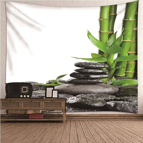 Aotiwe Wandbehang Herbst, Wandbehänge Deko Stoff Bambus und Kieselsteine Schwarz Grün Wandteppiche aus Polyester Wand Dekoration 150x130cm