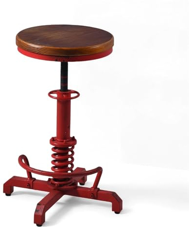 Topower Industrial Retro Vintage Farm Wooden Seat Tractor Stool Kitchen Swivel Height Adjustable bar Stool Antique Red