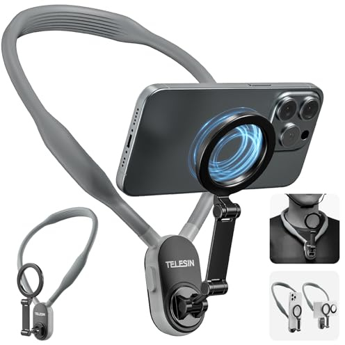 TELESIN° Magnetischer Hals Telefon Selfie Halter, POV/VLOG Magnetische Halskette für Mobiltelefone für Magsafe Hals Telefonhalter für iPhone 15 14 13 Pro 12 Max Android (Grau)