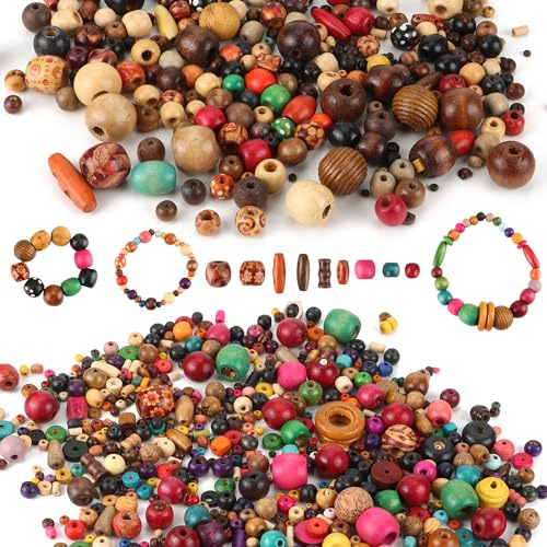 600 Pezzi Perline di Legno Naturale Sciolte Varie Forme Stampate, Perle per Fai-da-Te e Artigianali Braccialetti Collane Decorazioni per Creatività, Regali e Hobby Domestico