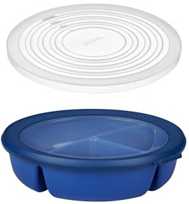 Mepal – Bento-Schüssel Starter-Set inkl. Mikrowellendeckel, Multischale mit 3 Fächern, rund Cirqula – Frischhaltedose luftdicht – Meal-Prep-Boxen & Vorratsdosen – Vivid blue