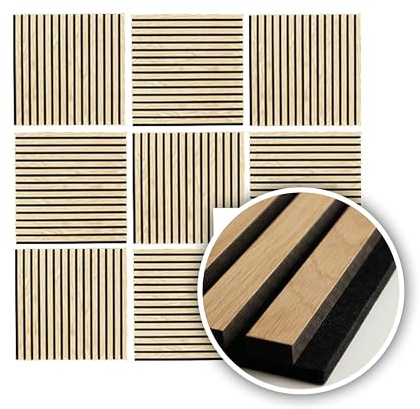 KAISER plastic® Akustikpaneele | Farbe: Eiche und Walnuss | Wandpaneele in verschiedenen Formaten | Deko Wohnzimmer | Wanddeko in Holz | Akustik Paneele Wand | Lamellenwand (60 x 60 cm - 4STK.)