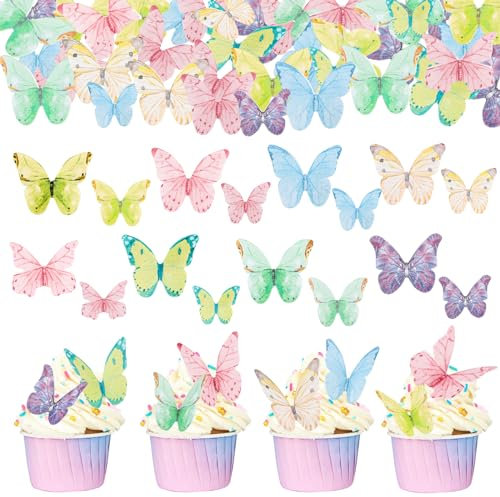 ENLACE Essbare Schmetterlinge Deko Torte,40 Stück Schmetterlinge Tortendeko Essbar,Schmetterlings Cupcake Toppers Essbar,Essbare Schmetterling für Torte zum Geburtstag Taufe Hochzeit