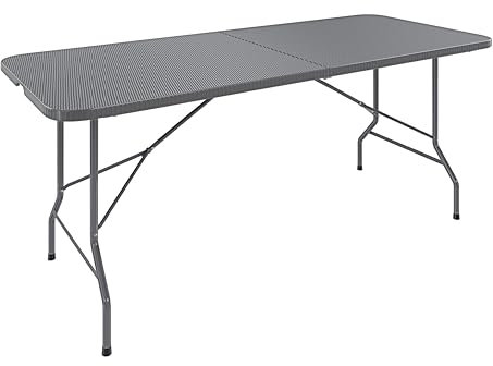 Bricozone Tavolino Pieghevole In Resina Dura Tavolo Campeggio Giardino Set Birreria Facile Trasporto Con Maniglia 180 x 74 x 74 Cm Ideale Terrazzo Fiere Sagre Rettangolare (Grigio scuro)