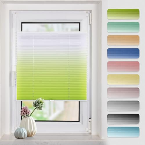 Plissee mit Farbverlauf 70x120cm(BxH) Grün-Weiß plissees klemmfix ohne Bohen Blickdicht Faltrollo Lichtdurchlässig Rollos für Fenster ohne Bohren