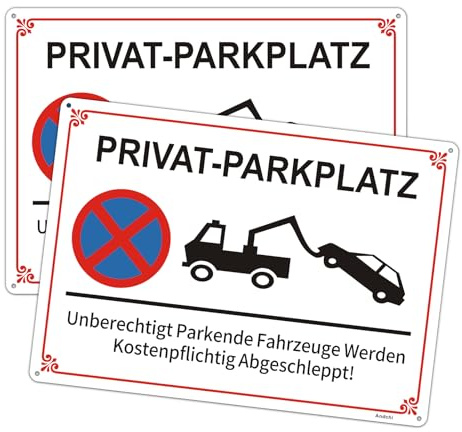 2tlg. Privat-parkplatz Schilder Metal Parkplatzschild Parken ohne Erlaubnis Verboten Schild (Rot, Größe 35x25cm)