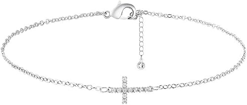 FDEETY 18K Gold Mini Kreuz Armband Edelstahlkette Kupfer mit Zirkonia Umweltfreundliches Kupfer Micro Zirkonia Kreuz Armband Empfohlenes Geschenk Sehr Low Profile