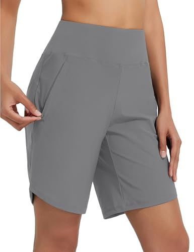 baleaf Badshorts för kvinnor, 25 cm (9 tum) långa simshorts, boardshorts, dragkedjefickor, badbyxor, snabbtorkande simbyxor, UPF50 UVA, bermudashorts, knälång, 9 tum grå, 3XL