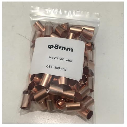 REIUAFWYGV 100PCS φ1.5/2.5/3/4/5/6/8/10mm Copper Connecting Pipe Wire Joint GT Small Copper Tube Wire Connector(8mm for 25mm2 Wire)