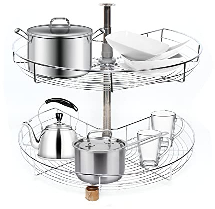TkkMivcOC 2 Tiers Eckschrankdrehbeschlag, 270° Iron Kücheneckschrank Drehgestell, Küchen Eckschrank, Drehschrank, Drehböden Belastbar bis 17.64 lbs pro Boden, Silver